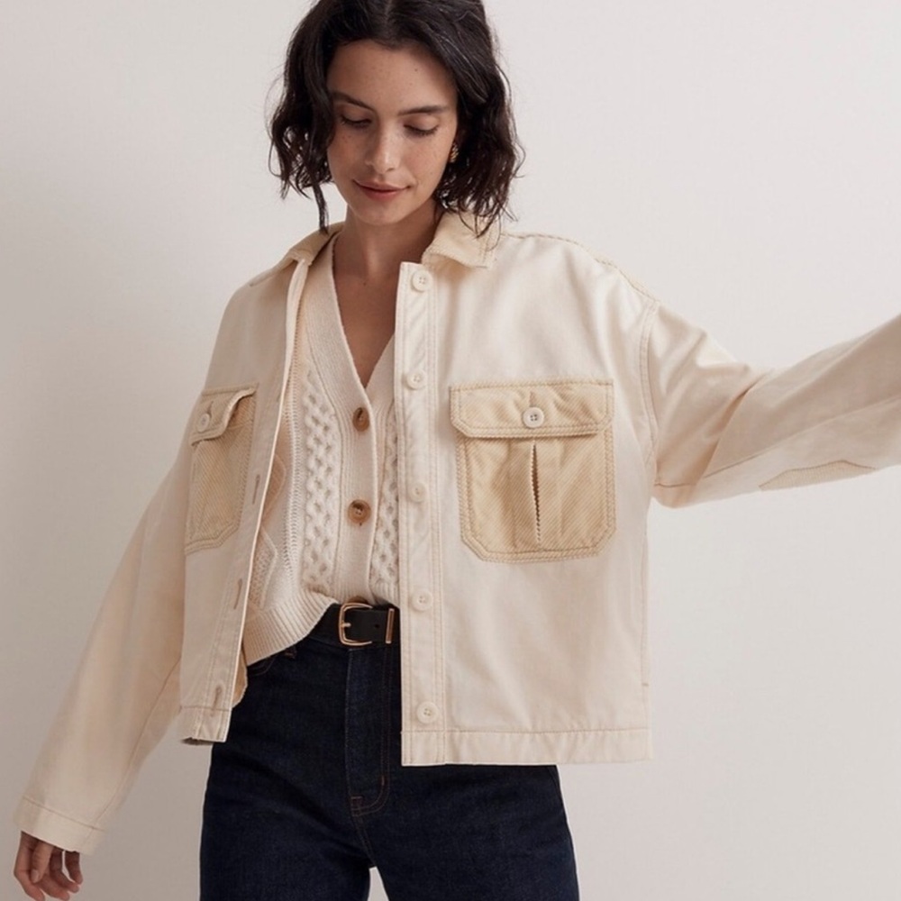 Madewell Chino Boxy Shirt Jacket Cream Ivory Small NN930 New